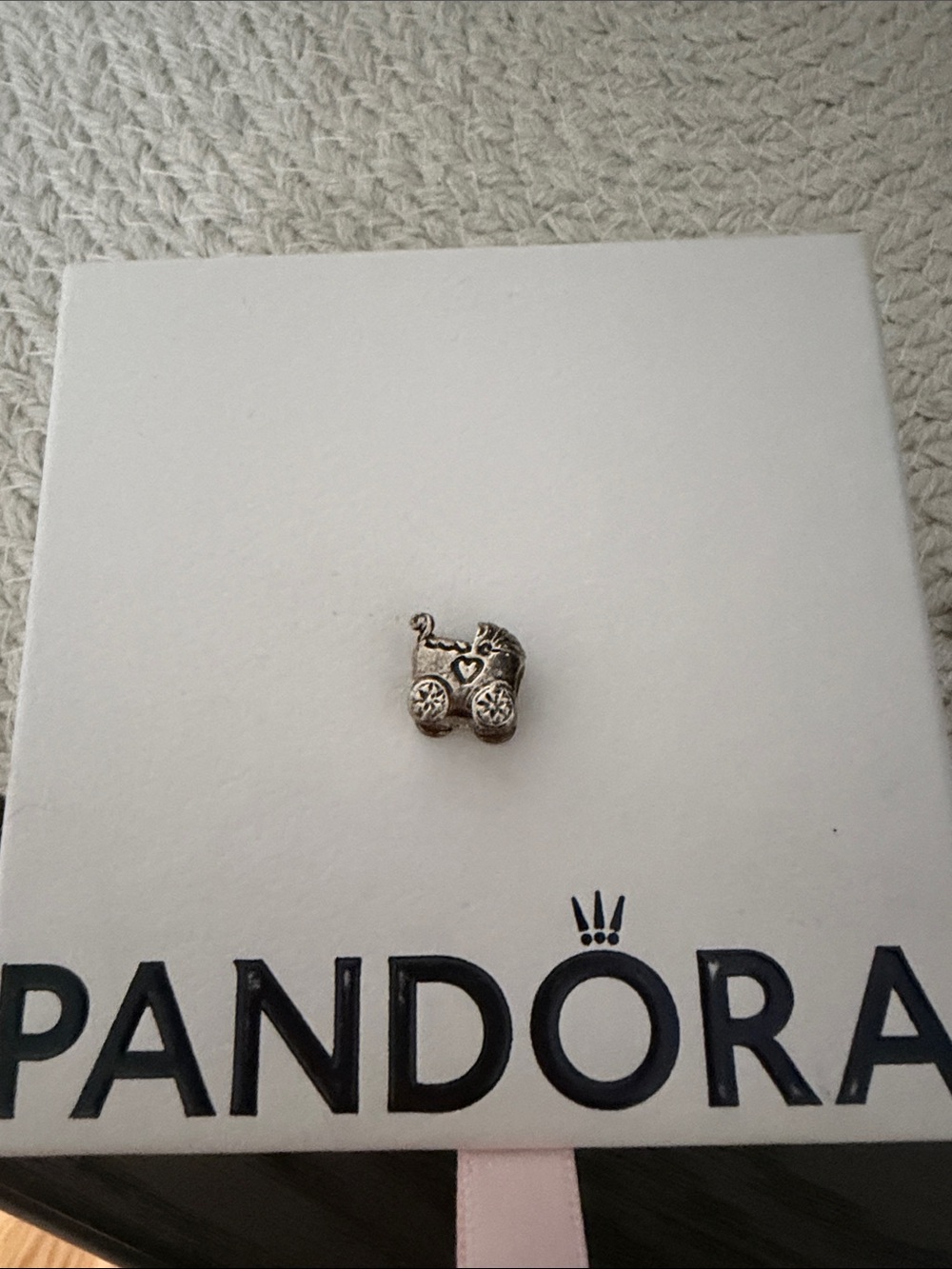 Pandora Silver Baby Carriage Charm with Heart Accent